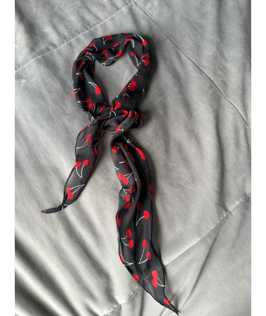 SAINT LAURENT Черный шелковый платок, фото 2