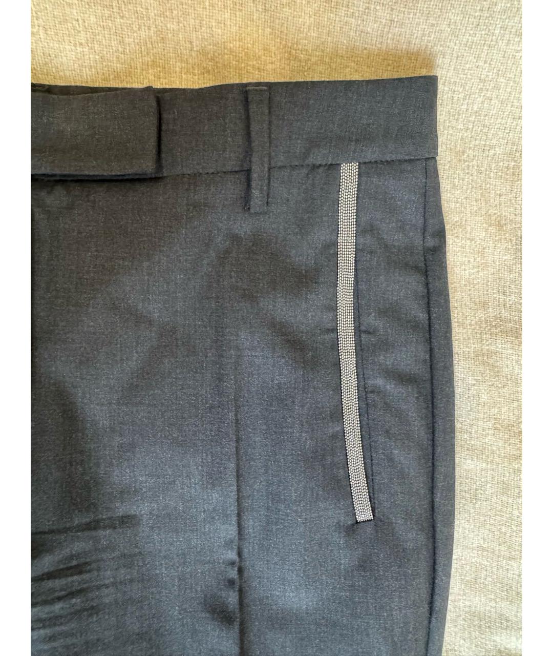 BRUNELLO CUCINELLI Серые шерстяные брюки узкие, фото 4