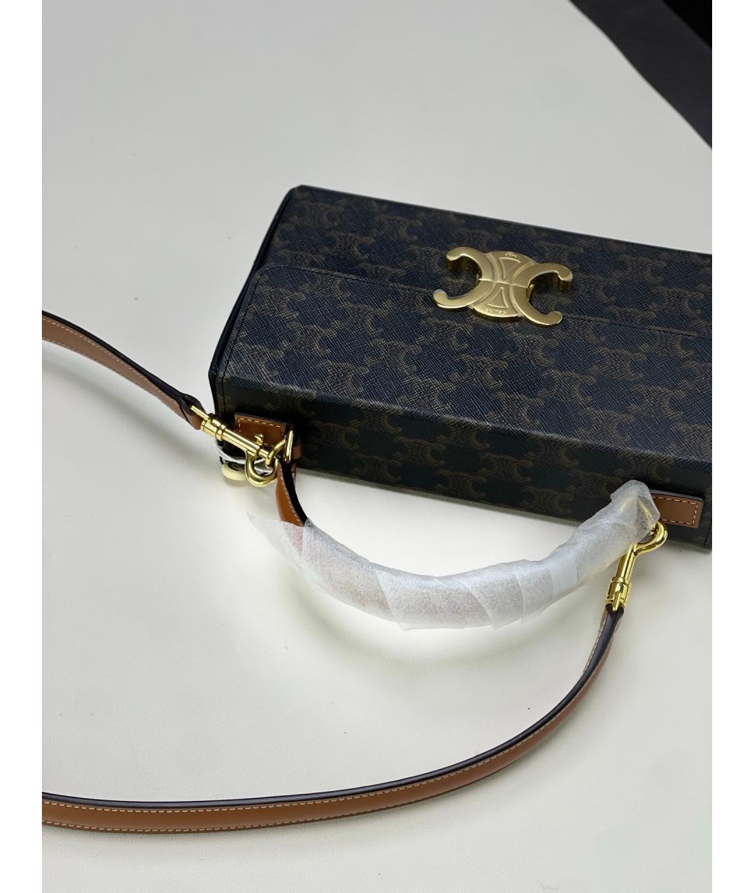 CELINE Коричневая сумка через плечо из искусственной кожи, фото 8