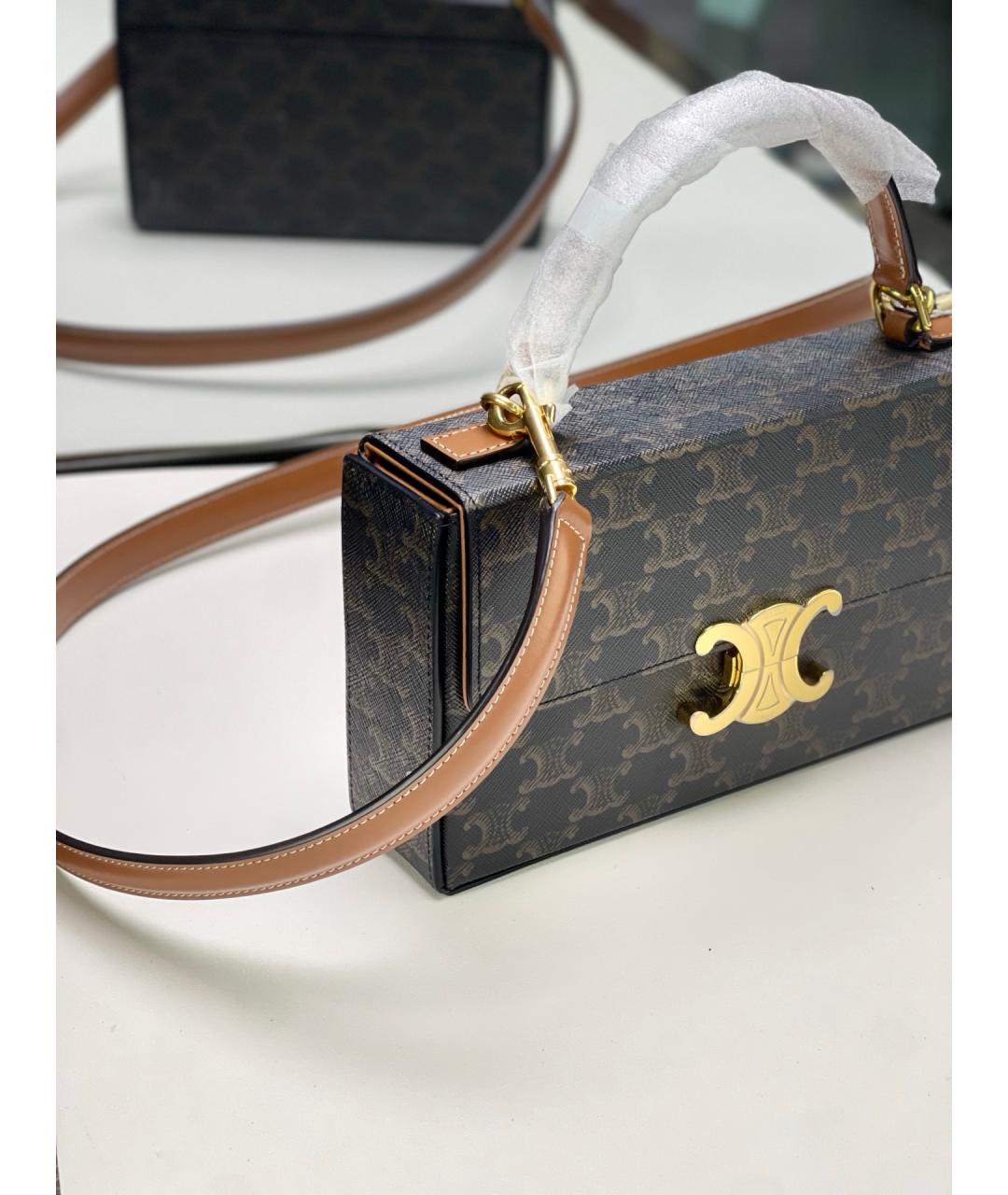 CELINE Коричневая сумка через плечо из искусственной кожи, фото 4