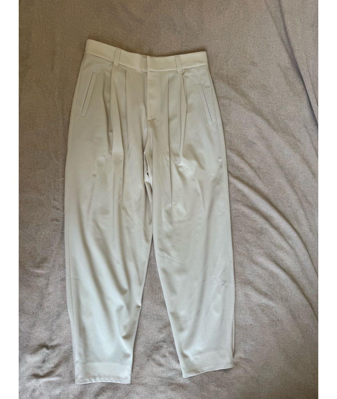 BRUNELLO CUCINELLI Бежевые шерстяные брюки широкие, фото 8