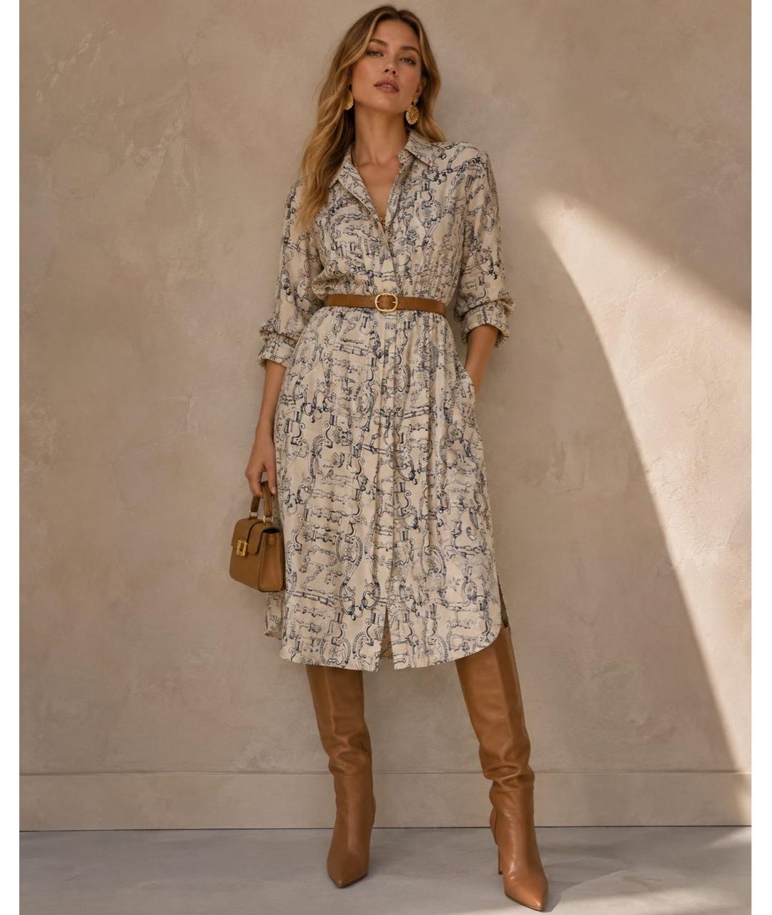 TORY BURCH Бежевое шелковое повседневное платье, фото 8