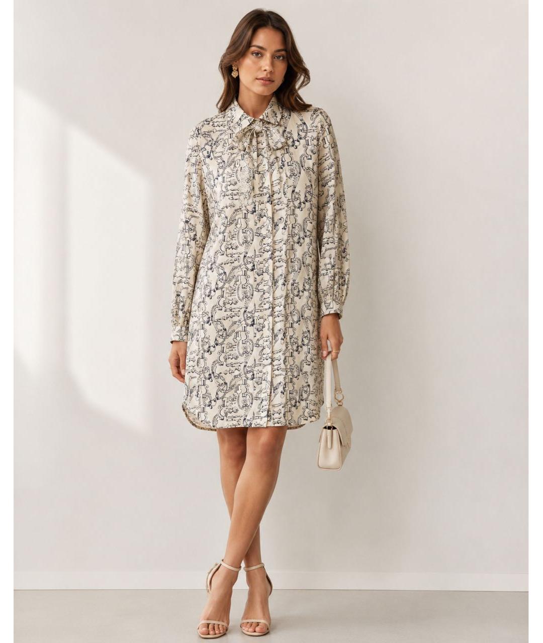 TORY BURCH Бежевое шелковое повседневное платье, фото 7