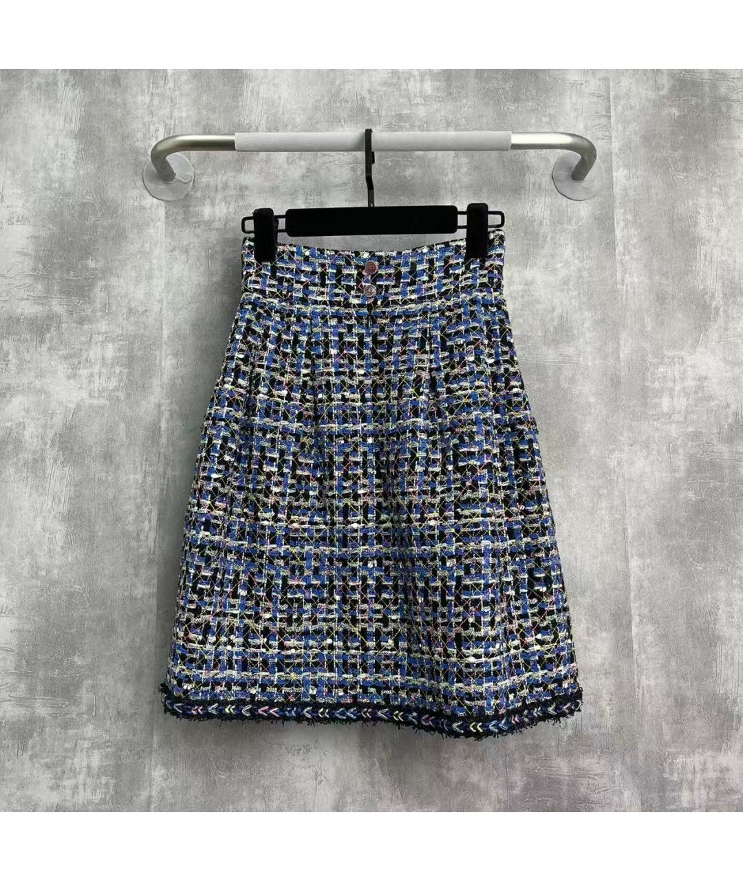 CHANEL Синяя твидовая юбка миди, фото 5