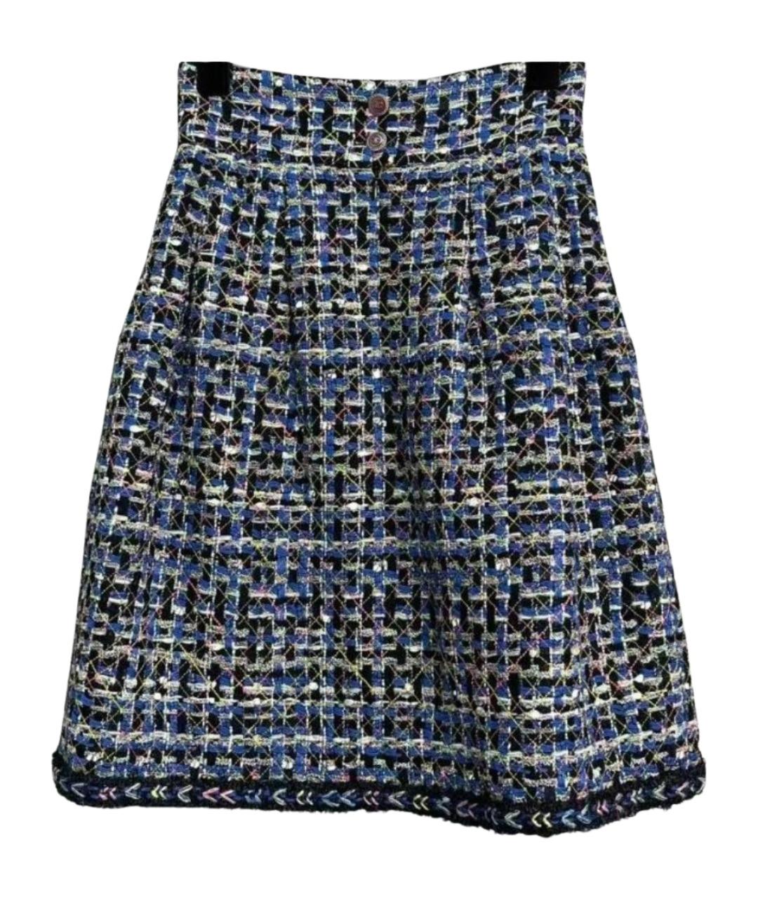 CHANEL Синяя твидовая юбка миди, фото 1