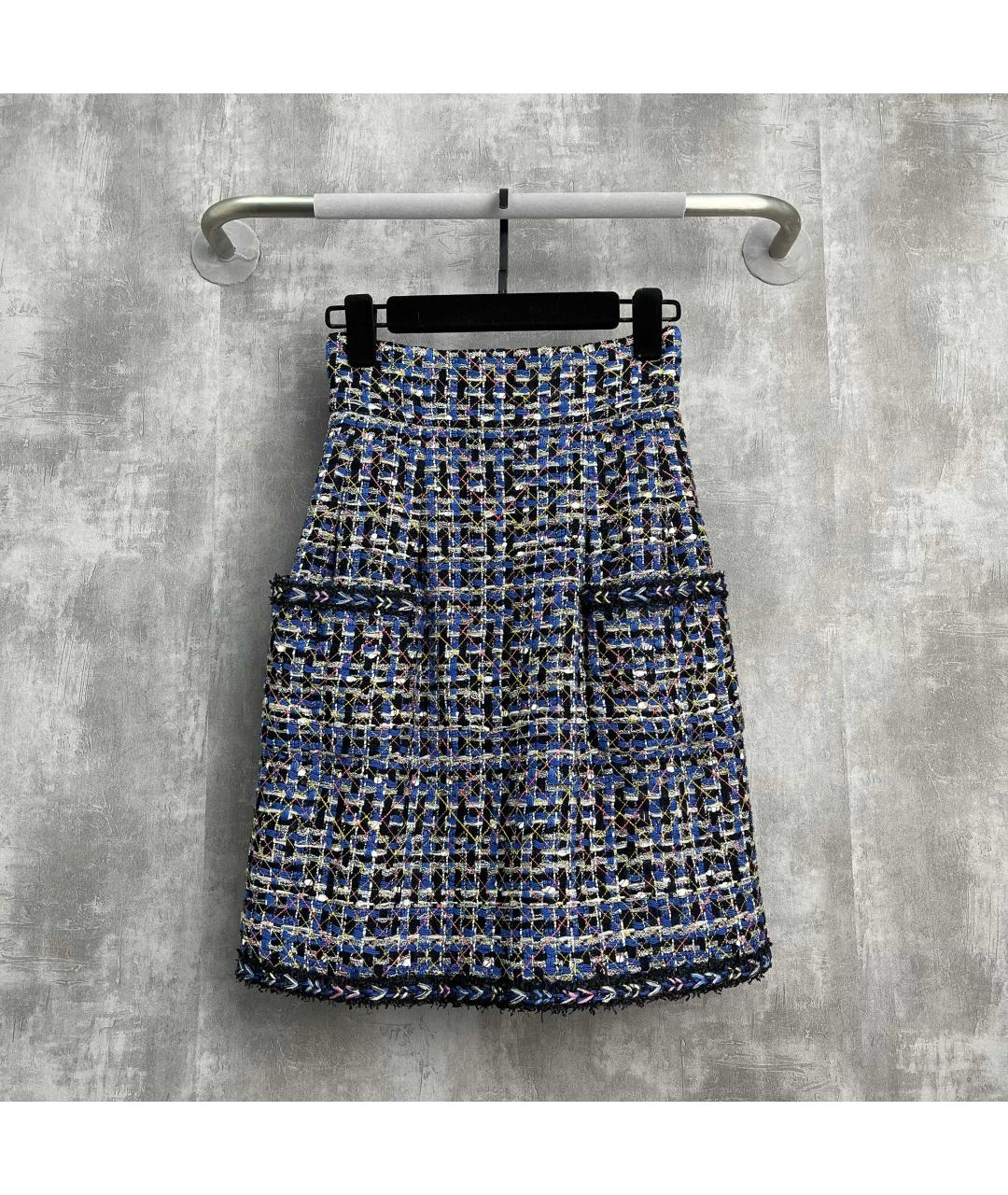 CHANEL Синяя твидовая юбка миди, фото 4