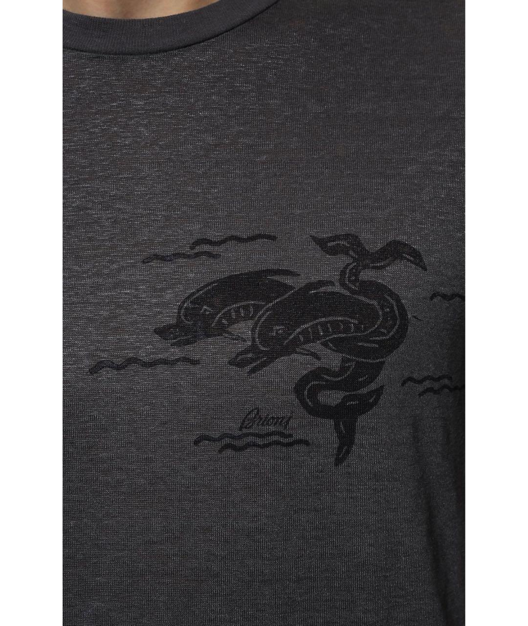 BRIONI Антрацитовая хлопковая футболка, фото 6