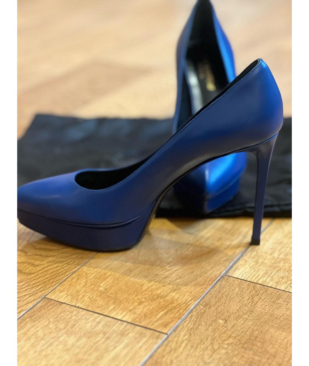 SAINT LAURENT Синие кожаные туфли, фото 2