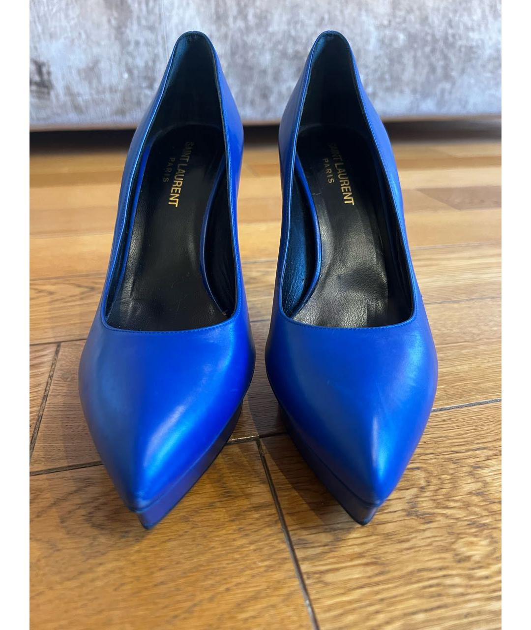 SAINT LAURENT Синие кожаные туфли, фото 3