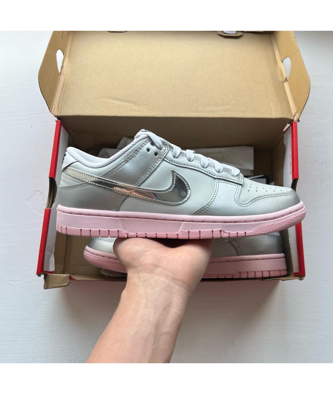 NIKE Серебряные кожаные кроссовки, фото 4