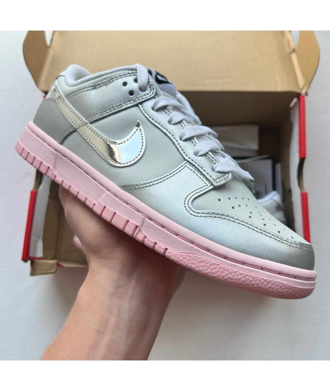 NIKE Серебряные кожаные кроссовки, фото 5