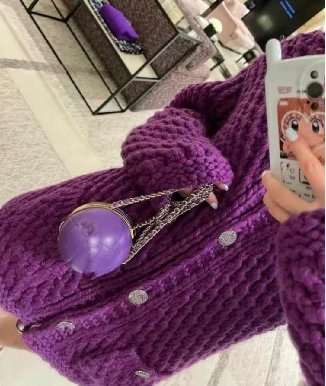 CHANEL Фиолетовый шерстяной кардиган, фото 6