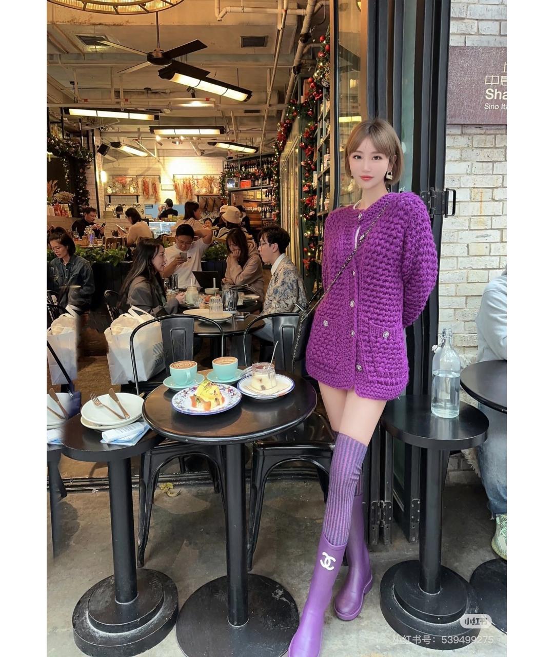 CHANEL Фиолетовый шерстяной кардиган, фото 3