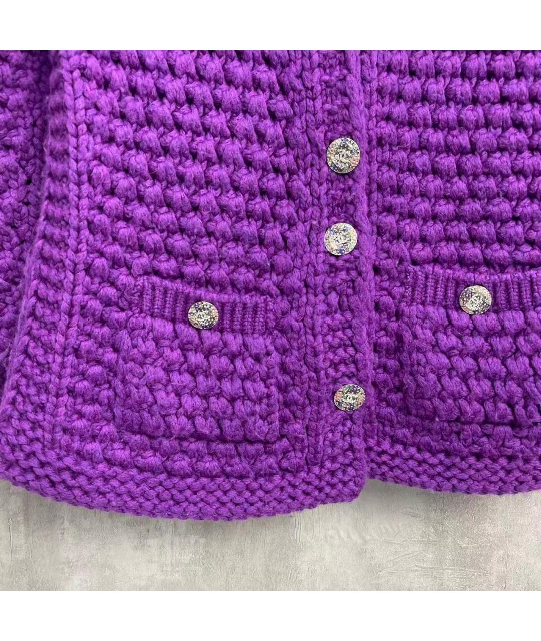 CHANEL Фиолетовый шерстяной кардиган, фото 2