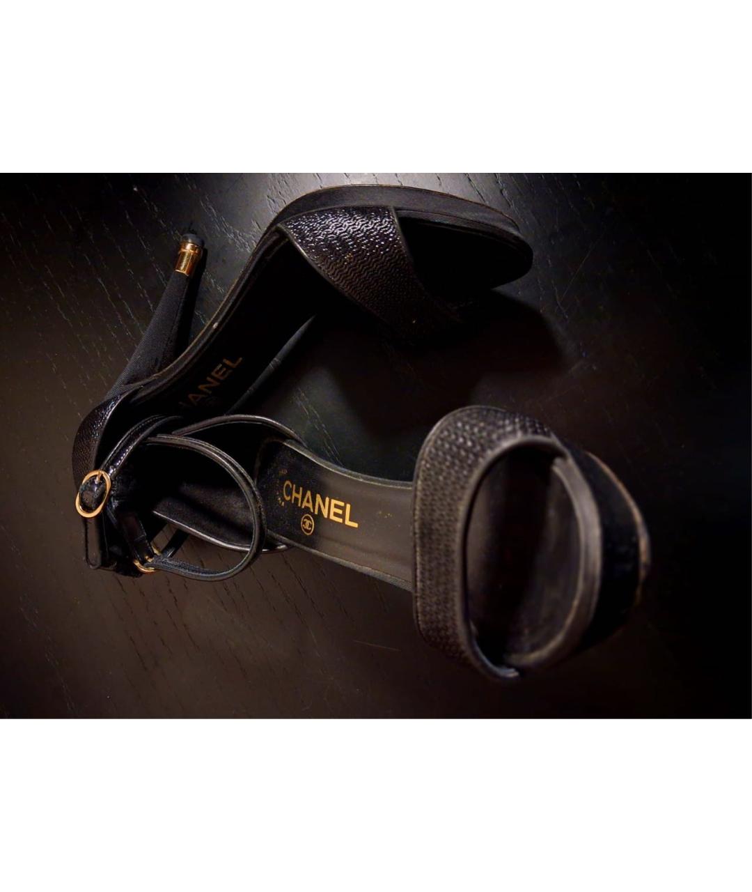 CHANEL Черные кожаные босоножки, фото 4