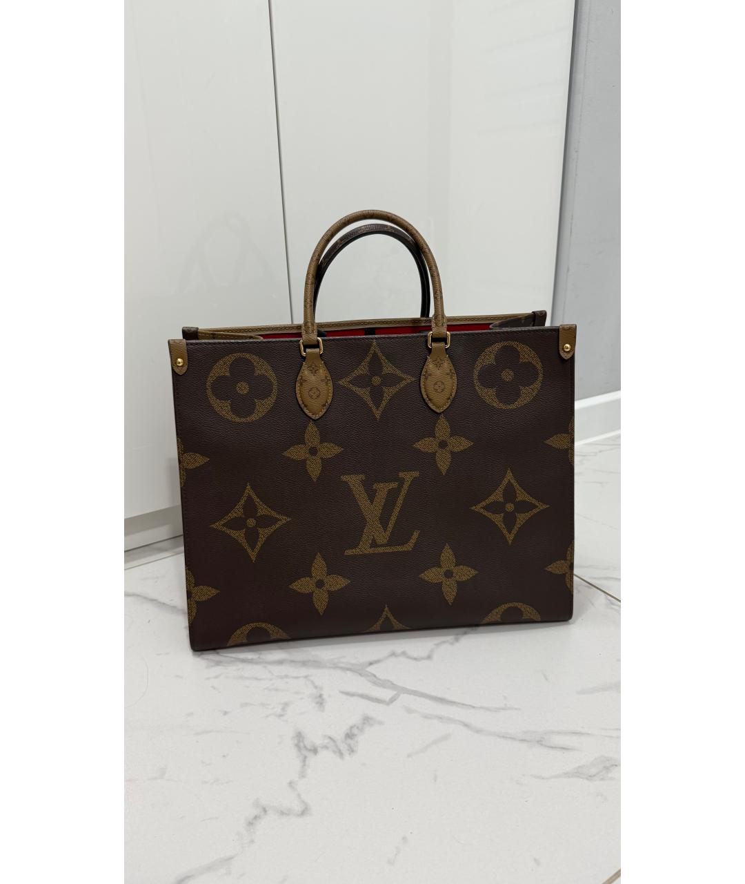 LOUIS VUITTON Коричневая кожаная сумка тоут, фото 5