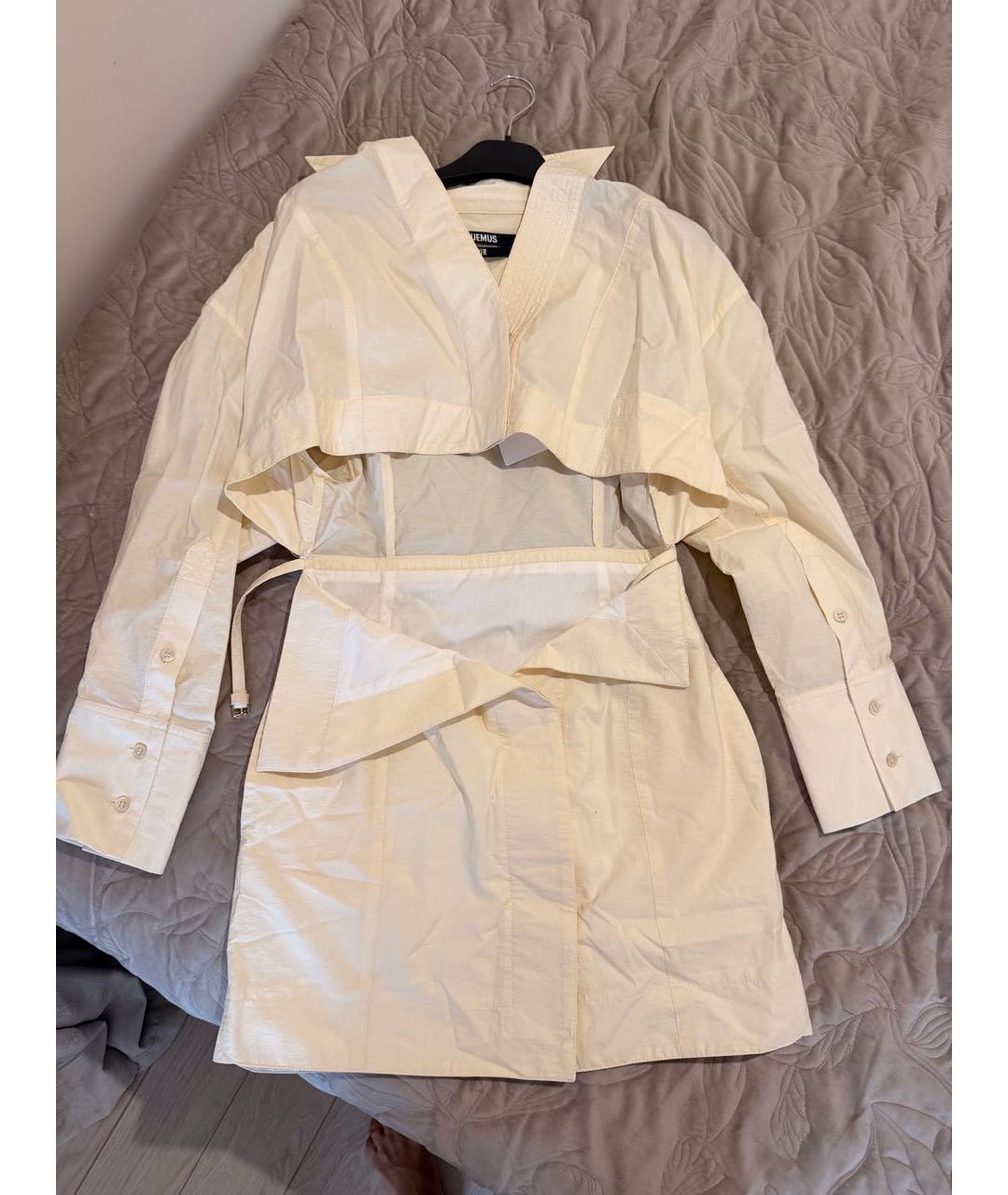 JACQUEMUS Бежевое хлопковое коктейльное платье, фото 4