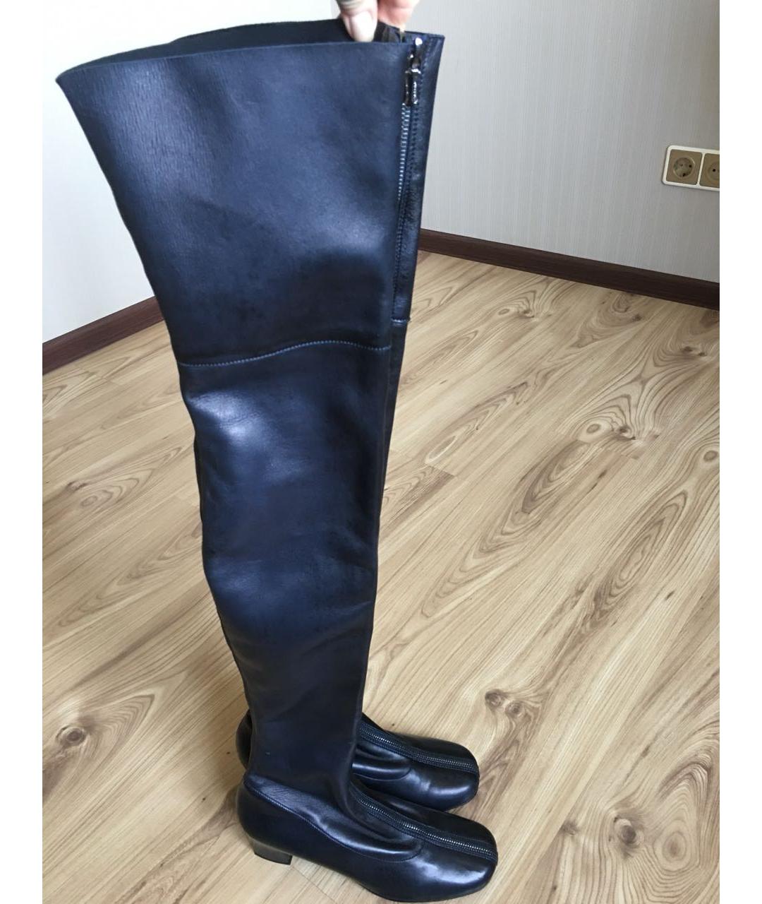 CHANEL Темно-синие кожаные ботфорты, фото 9