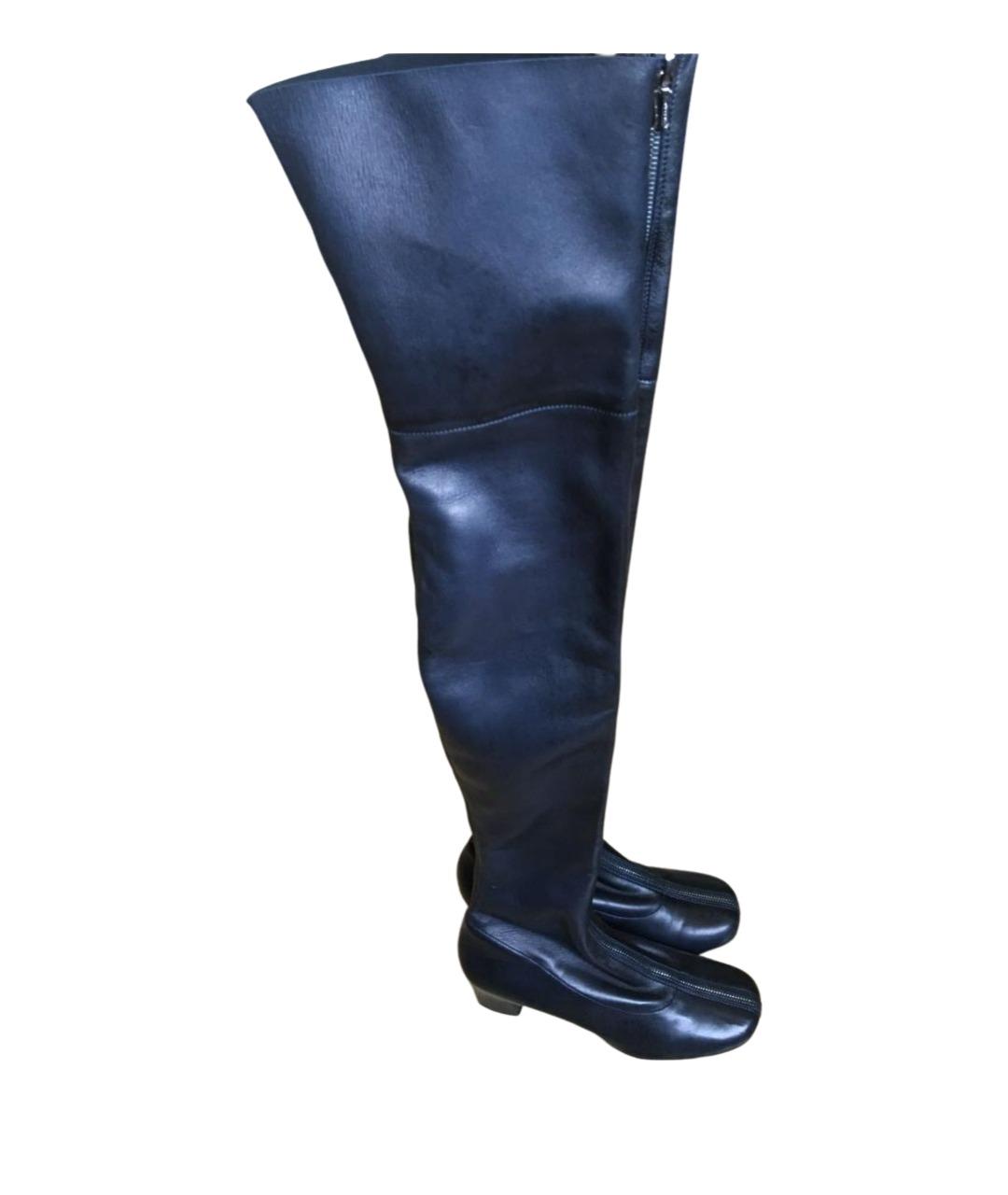 CHANEL Темно-синие кожаные ботфорты, фото 1