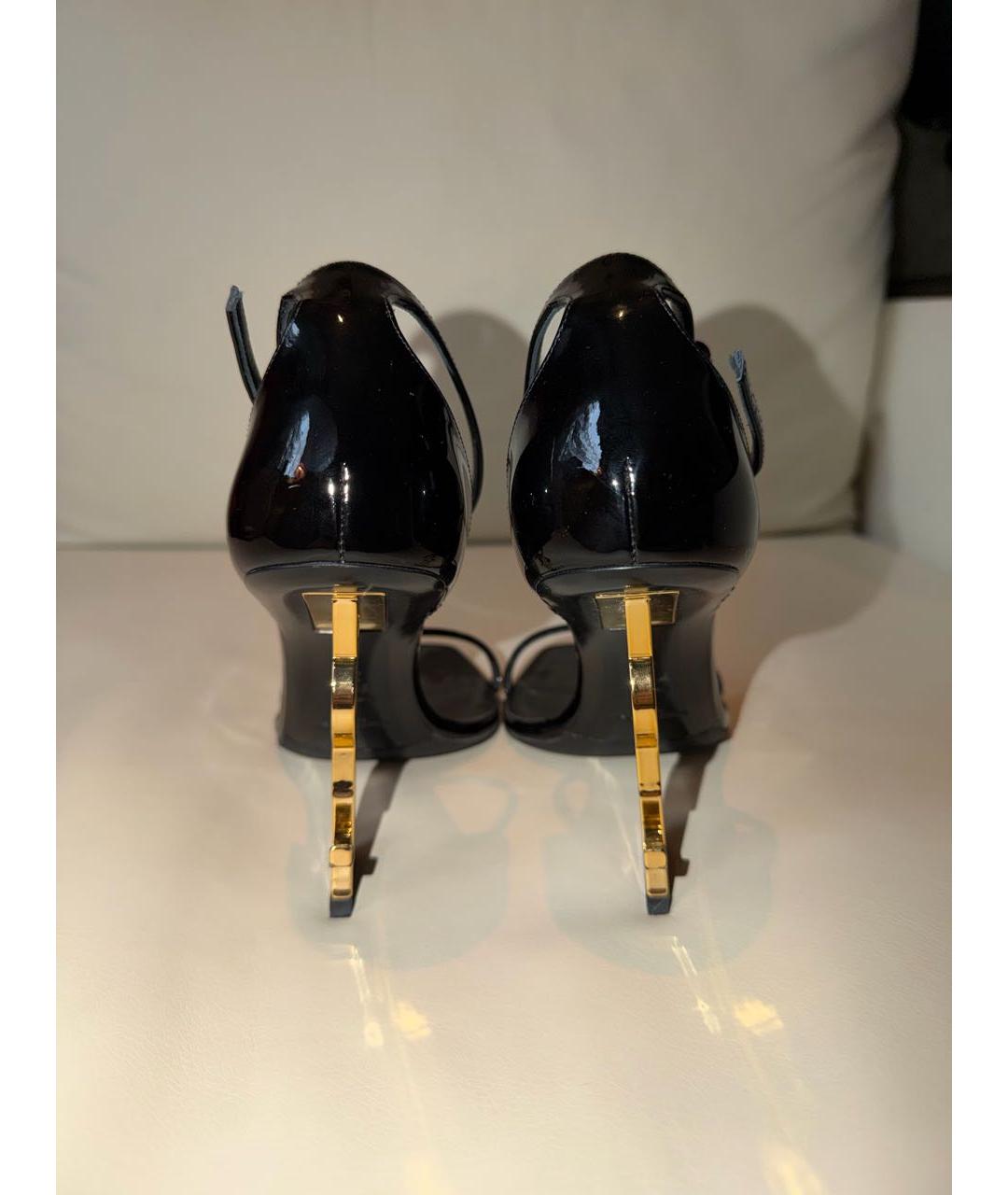 SAINT LAURENT Черные босоножки из лакированной кожи, фото 4