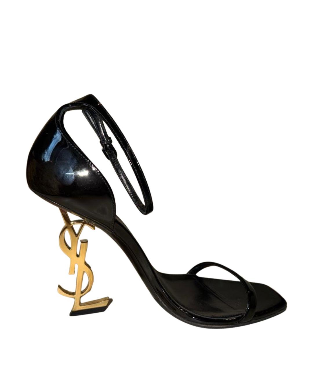 SAINT LAURENT Черные босоножки из лакированной кожи, фото 1