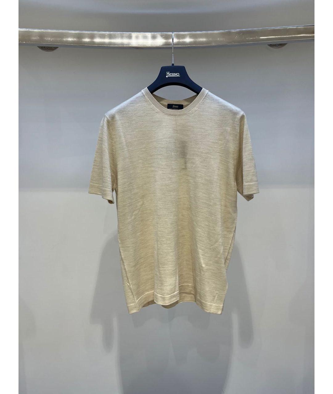 HERNO Бежевая хлопковая футболка, фото 3