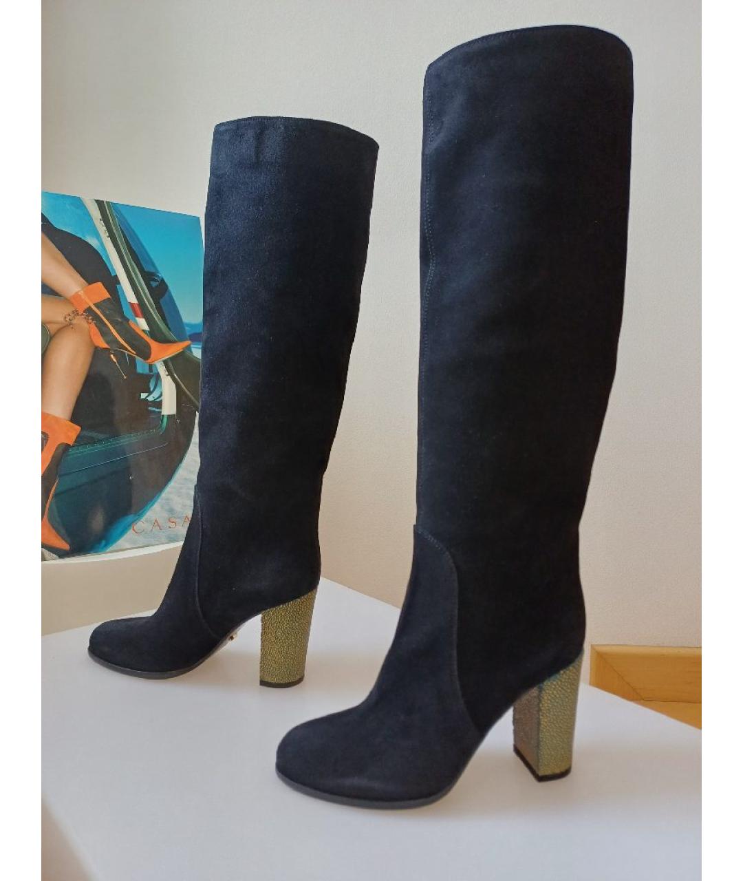 SERGIO ROSSI Черные замшевые сапоги, фото 2