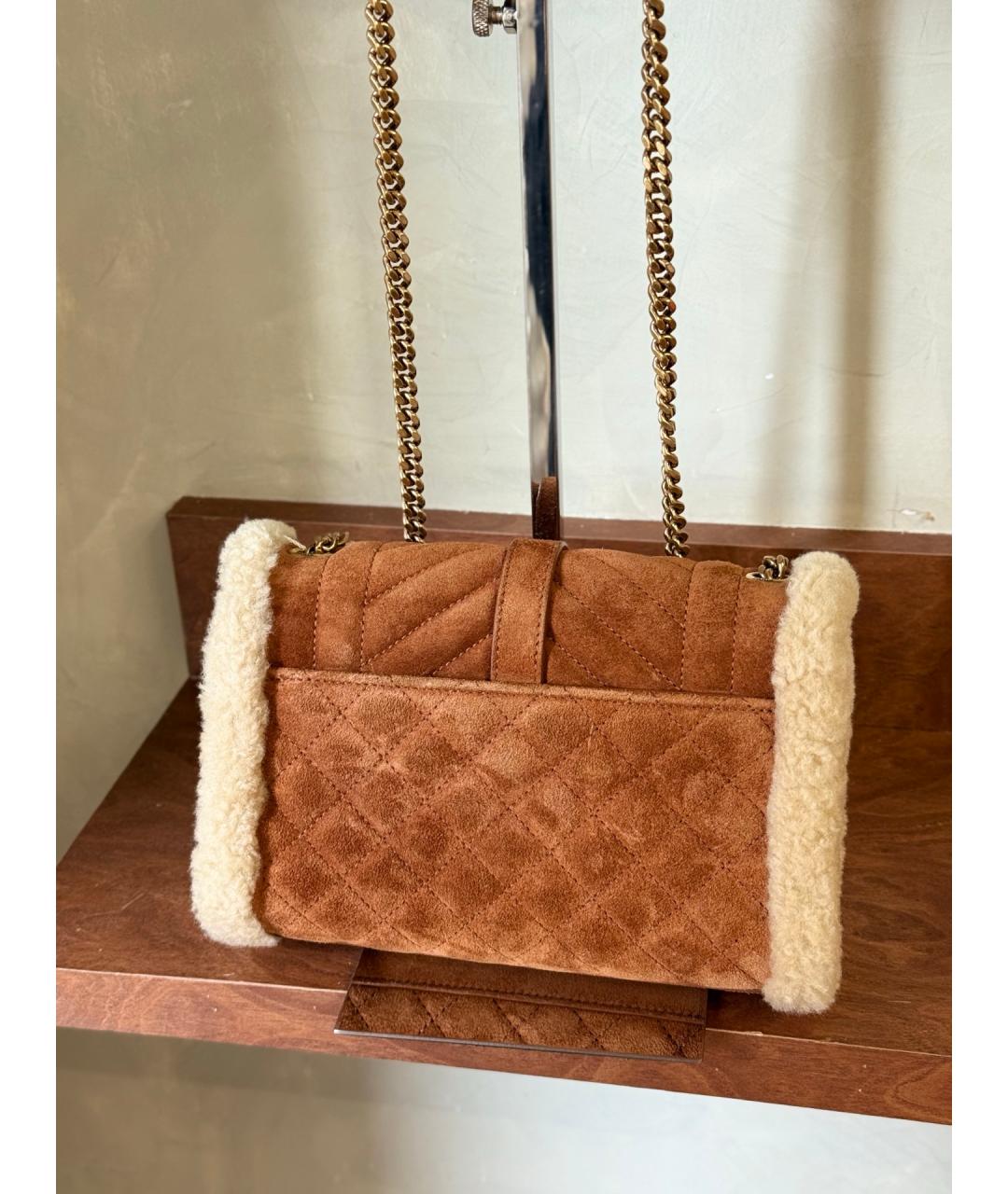 SAINT LAURENT Коричневая кожаная сумка через плечо, фото 6