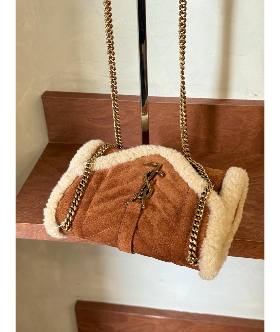 SAINT LAURENT Коричневая кожаная сумка через плечо, фото 8