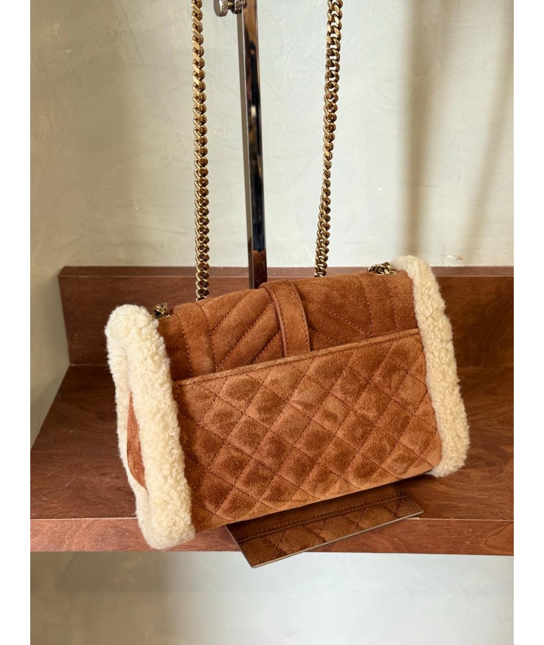 SAINT LAURENT Коричневая кожаная сумка через плечо, фото 7