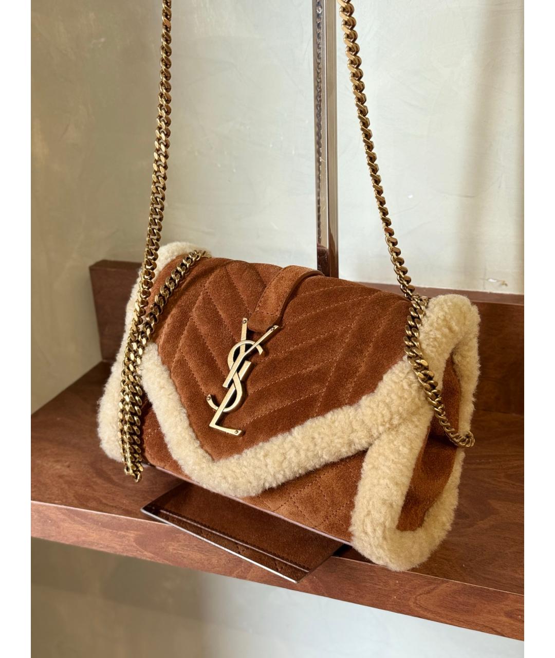 SAINT LAURENT Коричневая кожаная сумка через плечо, фото 3
