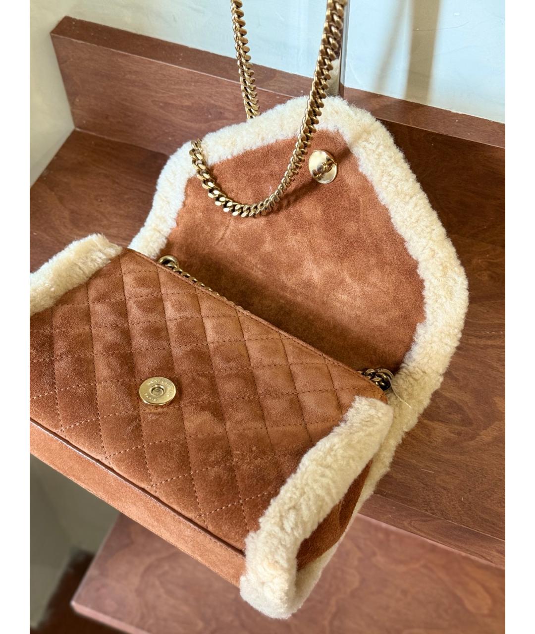 SAINT LAURENT Коричневая кожаная сумка через плечо, фото 9