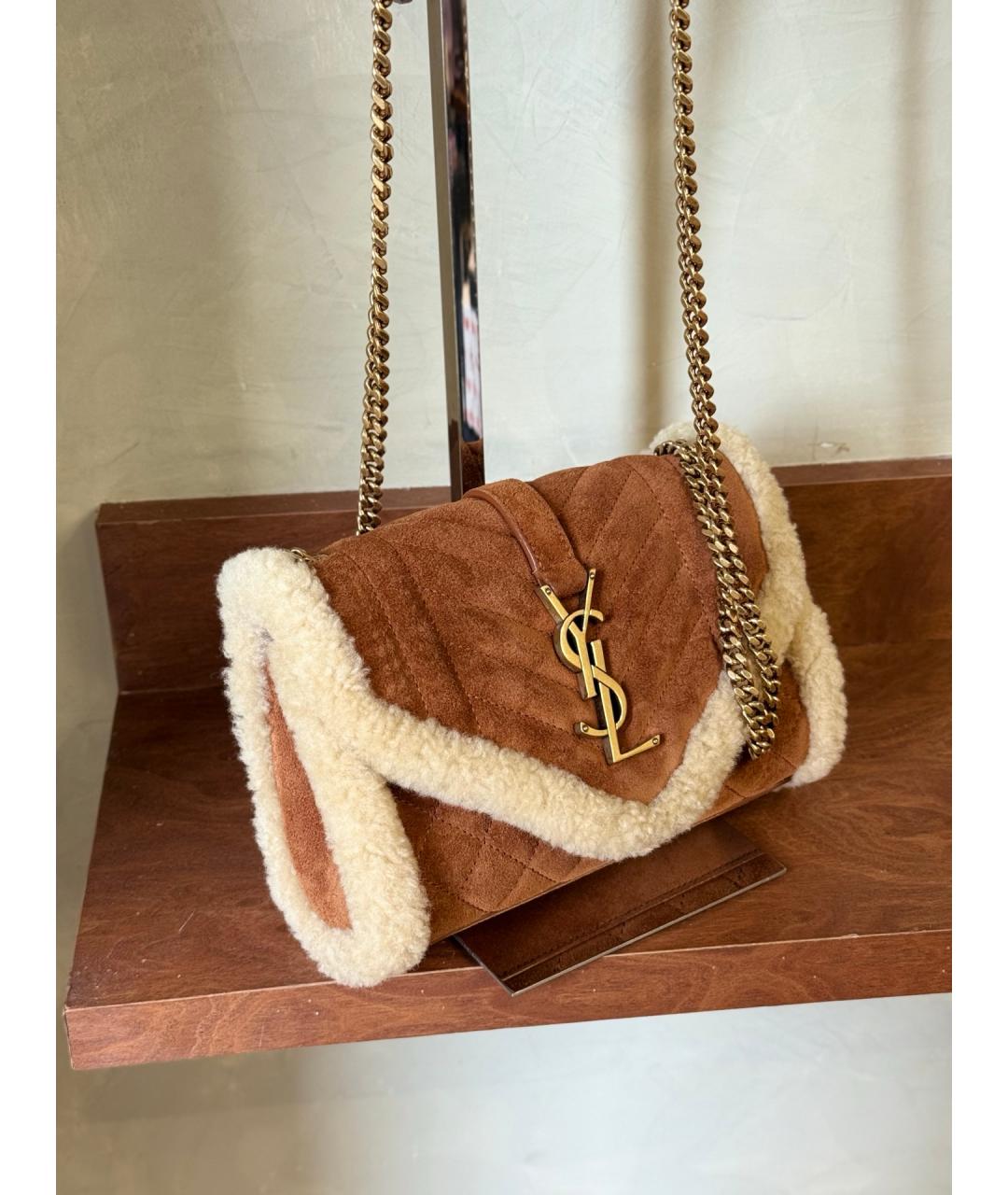 SAINT LAURENT Коричневая кожаная сумка через плечо, фото 4