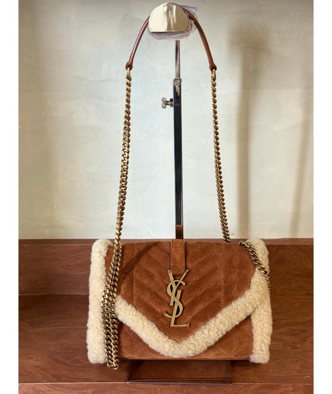 SAINT LAURENT Коричневая кожаная сумка через плечо, фото 10