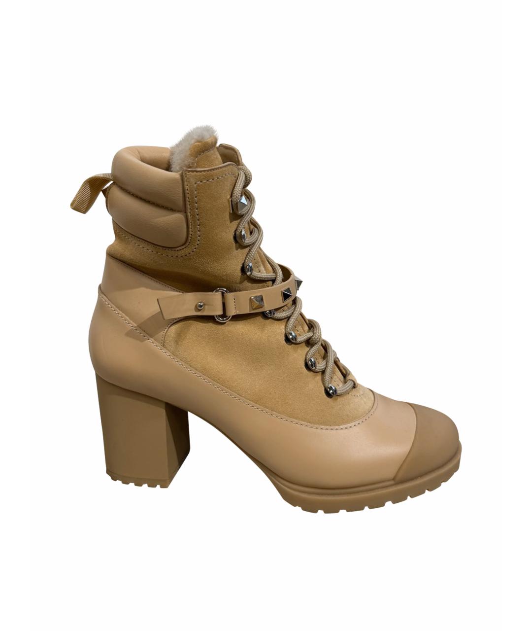 VALENTINO Бежевые кожаные ботильоны, фото 1