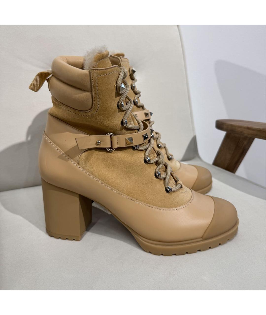 VALENTINO Бежевые кожаные ботильоны, фото 5
