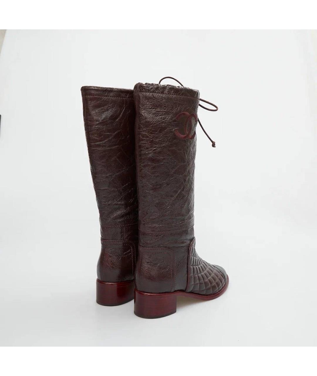 CHANEL Коричневые кожаные сапоги, фото 4