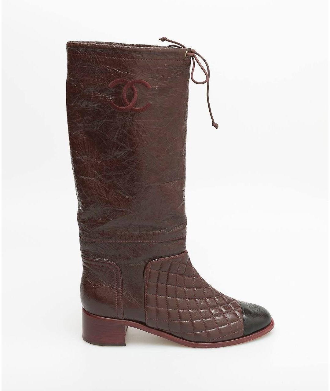 CHANEL Коричневые кожаные сапоги, фото 5