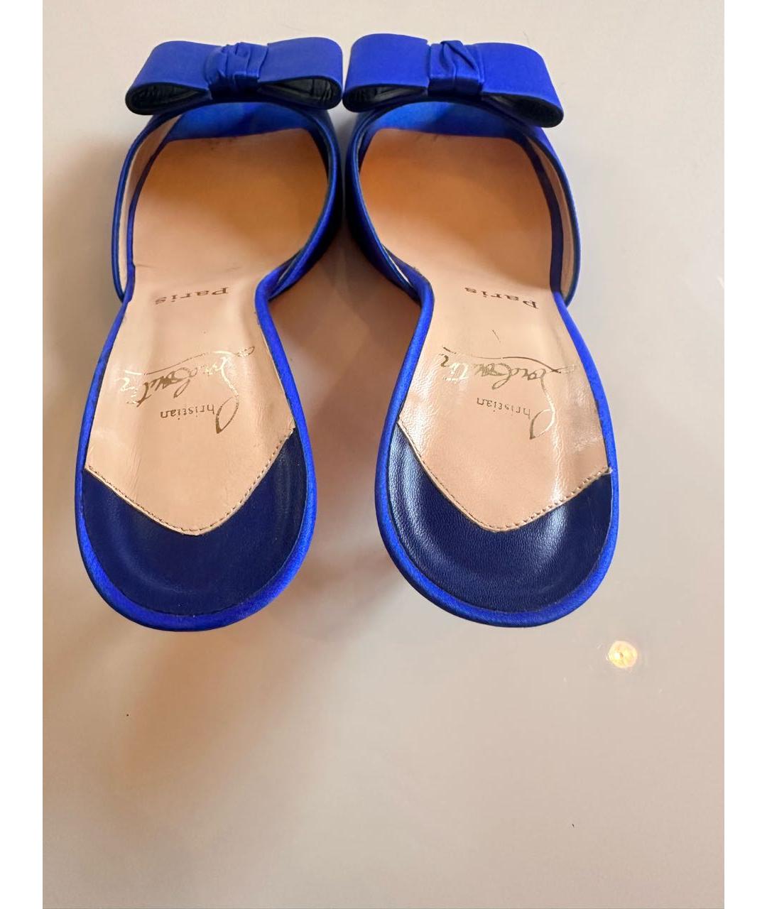 CHRISTIAN LOUBOUTIN Синие текстильные мюли, фото 5