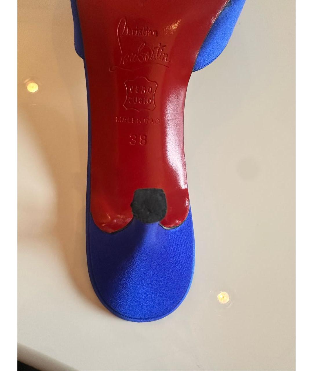 CHRISTIAN LOUBOUTIN Синие текстильные мюли, фото 3