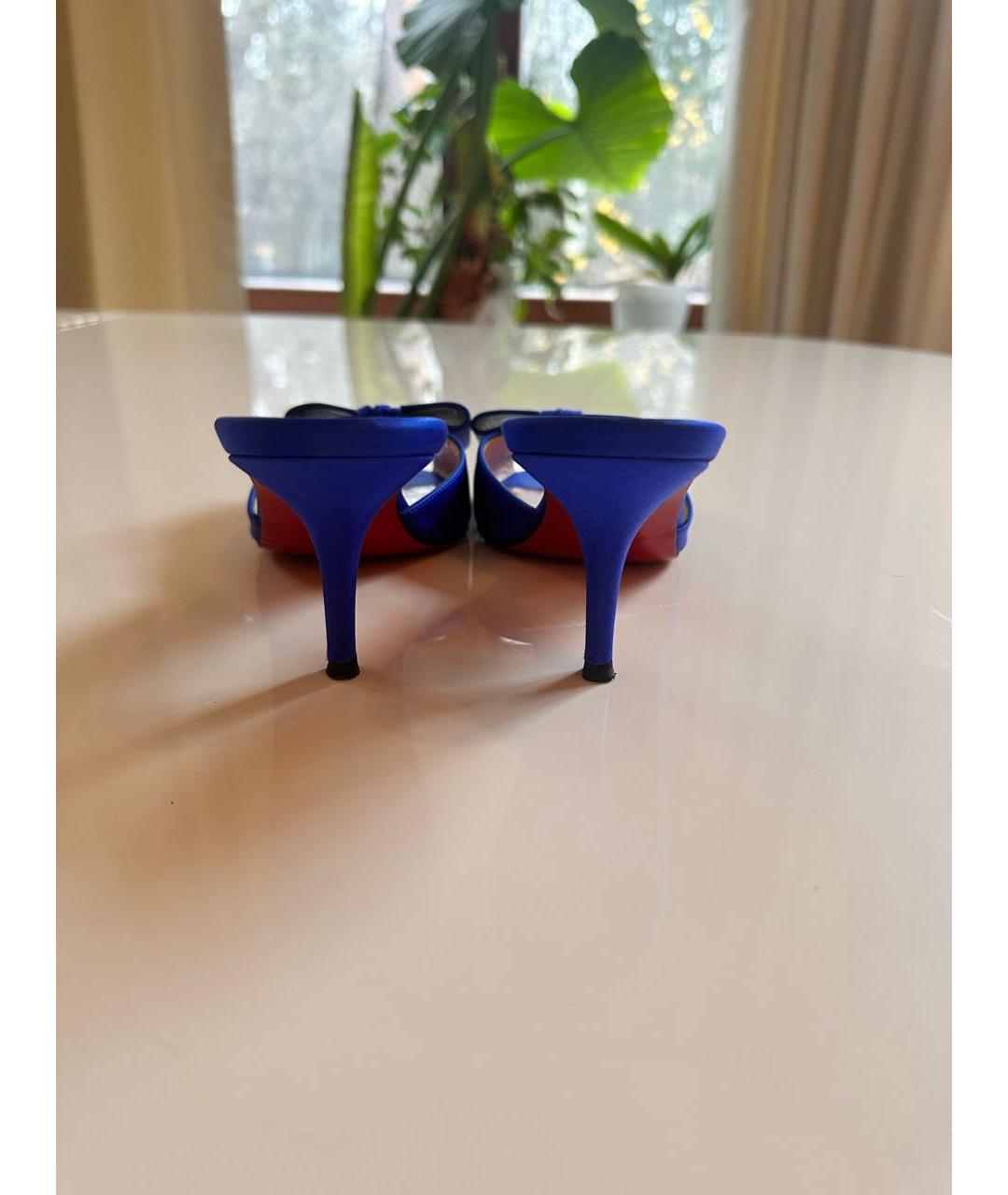 CHRISTIAN LOUBOUTIN Синие текстильные мюли, фото 4