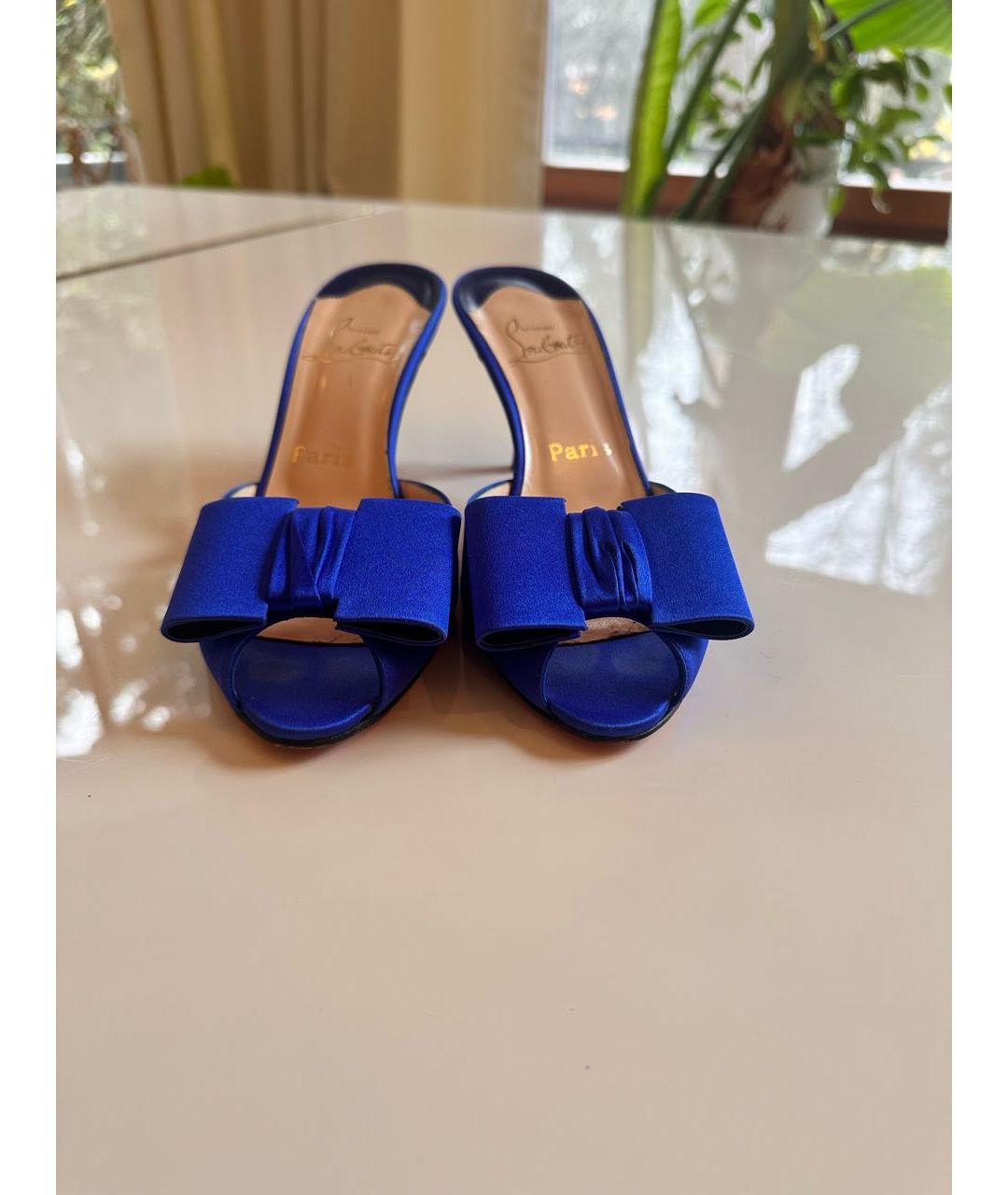 CHRISTIAN LOUBOUTIN Синие текстильные мюли, фото 2