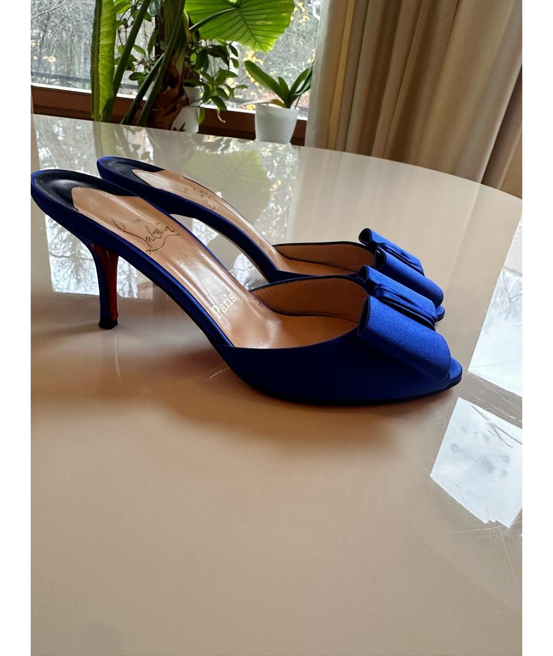 CHRISTIAN LOUBOUTIN Синие текстильные мюли, фото 6