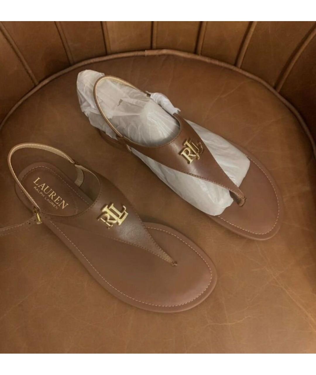 RALPH LAUREN Коричневые кожаные босоножки, фото 2