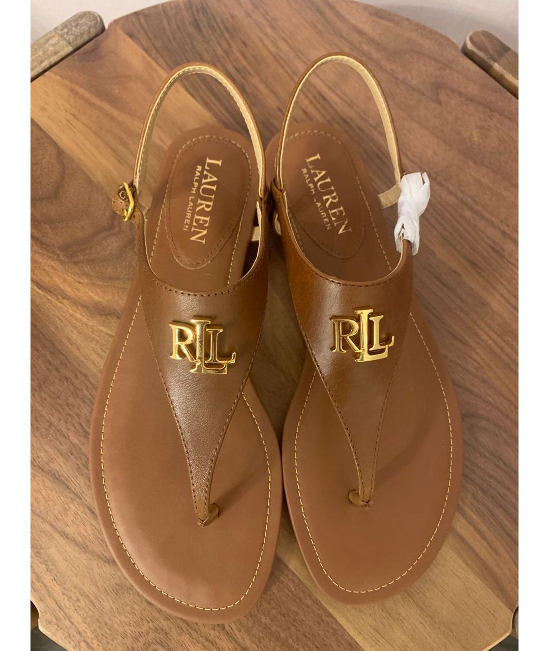 RALPH LAUREN Коричневые кожаные босоножки, фото 7