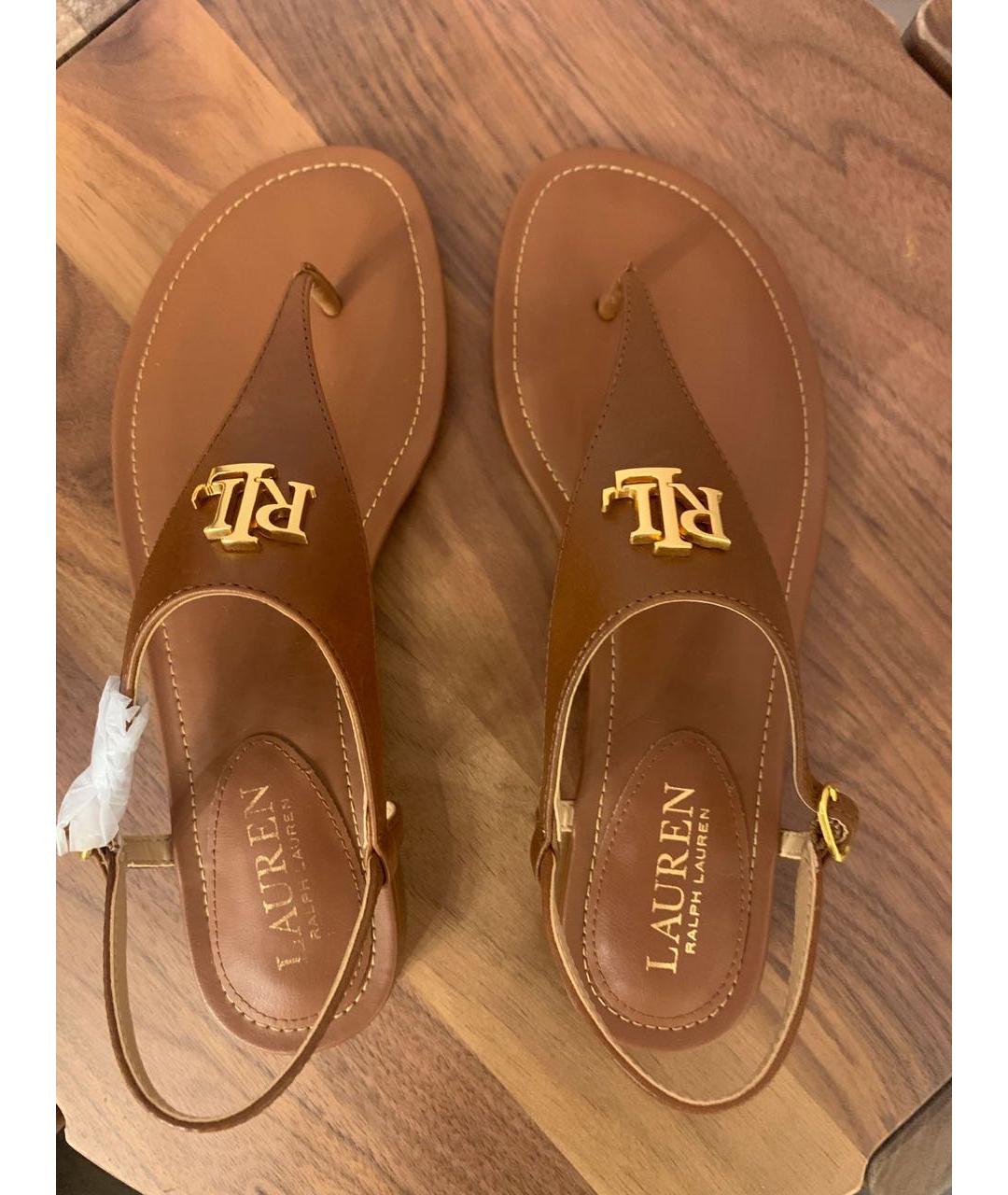 RALPH LAUREN Коричневые кожаные босоножки, фото 3