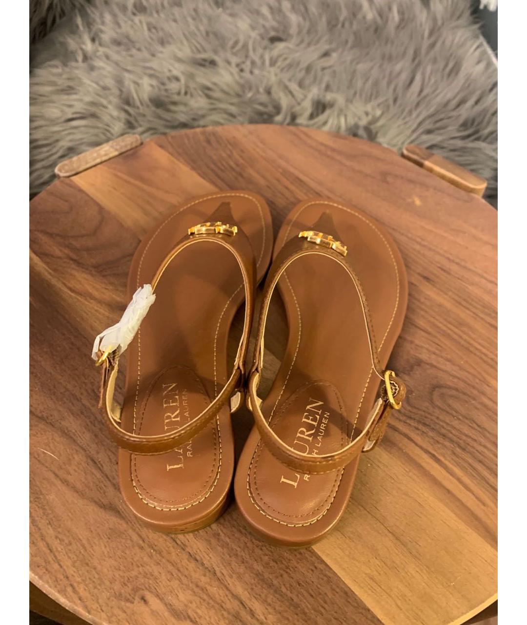 RALPH LAUREN Коричневые кожаные босоножки, фото 5