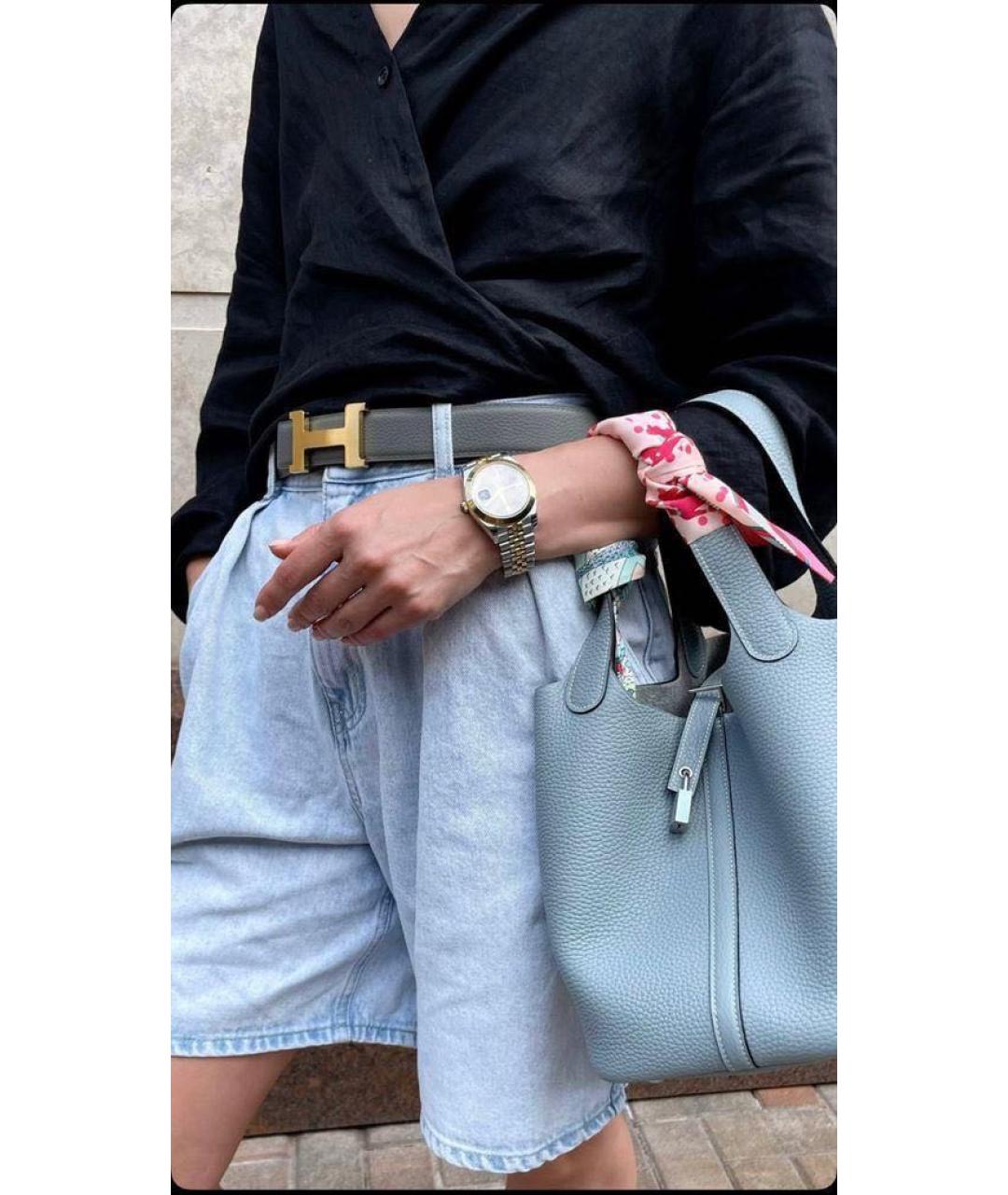 HERMES Голубая кожаная сумка с короткими ручками, фото 6