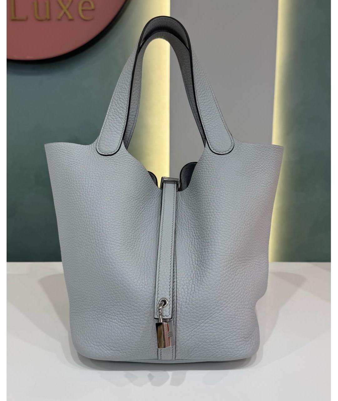 HERMES Голубая кожаная сумка с короткими ручками, фото 7