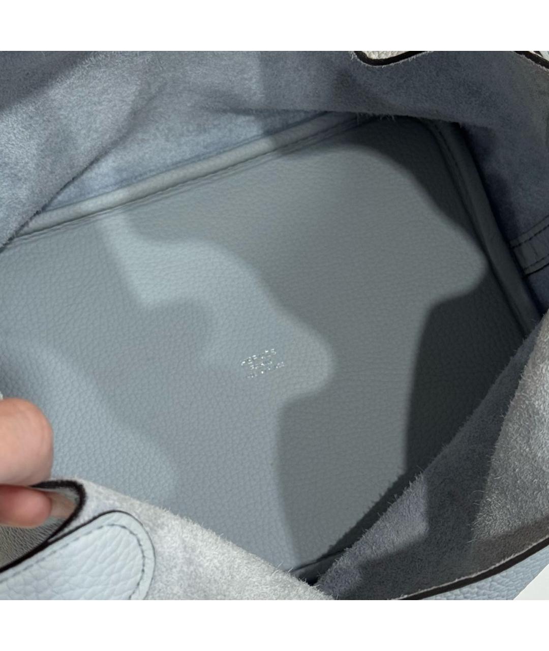 HERMES Голубая кожаная сумка с короткими ручками, фото 2